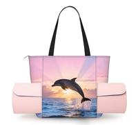 CNTDBU Dolphin Sunrise Jump Women's Yoga Bag-Large Gym Tote with Yoga Mat Holder, Lightweight Shoulder Bag for Workout Travel Beach