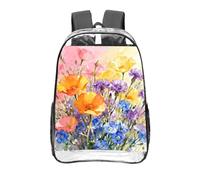 CNTDBU Dopamine Wildflowers Clear Backpack 16 Inch Heavy Duty-Stadium Approved Transparent PVC Bookbag, Reinforced Bottom Travel Daypack Unisex