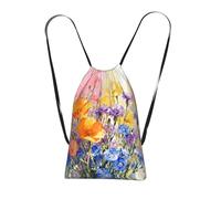 CNTDBU Dopamine Wildflowers Foldable Drawstring Rucksack-Lightweight Packable Reusable Shopping Bag for Travel, Compact Pocket Sling Backpack for Camping Gym