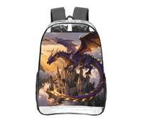 CNTDBU Dragon Castle Sky Clear Backpack 16 Inch Heavy Duty-Stadium Approved Transparent PVC Bookbag, Reinforced Bottom Travel Daypack Unisex