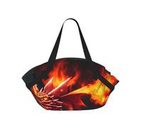 CNTDBU Dragon King in Fire 2-in-1 Picnic Blanket Bag-Foldable Waterproof Round Mat for Beach Park, Portable Camping Tote with Storage Pockets for Outdoor Adventures