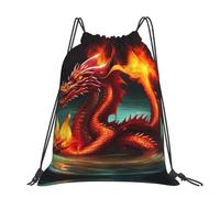 CNTDBU Dragon King In Fire Large Cinch Sack Bag-Waterproof Lightweight Rucksack For Gym Sports, Casual Drawstring Backpack For Travel Hiking