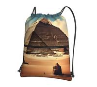 CNTDBU Dreaming of the Pyramids of Khufu Drawstring Backpack with Zip-Waterproof Lightweight Daypack for Gym Sports, Adjustable Cinch Bag for Travel Hiking