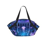 CNTDBU Dreamy Jellyfish 2-in-1 Picnic Blanket Bag-Foldable Waterproof Round Mat for Beach Park, Portable Camping Tote with Storage Pockets for Outdoor Adventures