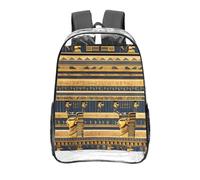 CNTDBU Egyptian Pharaonic Frescoes Clear Backpack 16 Inch-Transparent PVC Stadium Approved Bag, Custom All-Over Print Front Pocket, Lightweight Travel Daypack Unisex