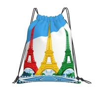 CNTDBU Eiffel Tower Three Large Cinch Sack Bag-Waterproof Lightweight Rucksack For Gym Sports, Casual Drawstring Backpack For Travel Hiking