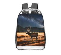 CNTDBU Elk in the meadow Clear Backpack 16 Inch-Transparent PVC Stadium Approved Bag, Custom All-Over Print Front Pocket, Lightweight Travel Daypack Unisex