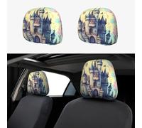 CNTDBU Fairytale Castle Car Headrest Cover 2 Pack-Stretchable Soft Seat Cushion Protector for Cars, Universal Fit Headrest Covers for Truck SUV