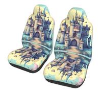 CNTDBU Fairytale Castle Car Seat Covers 2 Pack-Universal Fit Front Seat Protector for Cars SUV Truck, Elastic Bottom Breathable Auto Seat Covers