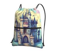 CNTDBU Fairytale Castle Drawstring Backpack with Zip-Waterproof Lightweight Daypack for Gym Sports, Adjustable Cinch Bag for Travel Hiking