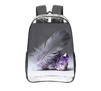 CNTDBU Feather Crystal Cluster Clear Backpack 16 Inch Heavy Duty-Stadium Approved Transparent PVC Bookbag, Reinforced Bottom Travel Daypack Unisex