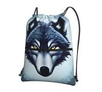 CNTDBU Fierce wolf head Drawstring Backpack with Zip-Waterproof Lightweight Daypack for Gym Sports, Adjustable Cinch Bag for Travel Hiking