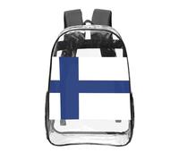 CNTDBU Finnish flag Clear Backpack 16 Inch-Transparent PVC Stadium Approved Bag, Custom All-Over Print Front Pocket, Lightweight Travel Daypack Unisex