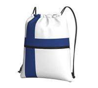 CNTDBU Finnish flag Drawstring Backpack with Zip-Waterproof Lightweight Daypack for Gym Sports, Adjustable Cinch Bag for Travel Hiking