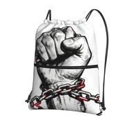 CNTDBU Fist Chain Brotherhood Drawstring Backpack with Zip-Waterproof Lightweight Daypack for Gym Sports, Adjustable Cinch Bag for Travel Hiking