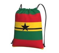 CNTDBU Flag of Ghana Drawstring Backpack with Zip-Waterproof Lightweight Daypack for Gym Sports, Adjustable Cinch Bag for Travel Hiking