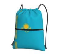 CNTDBU Flag of Kazakhstan Drawstring Backpack with Zip-Waterproof Lightweight Daypack for Gym Sports, Adjustable Cinch Bag for Travel Hiking