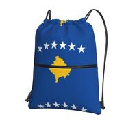 CNTDBU Flag of Kosovo Drawstring Backpack with Zip-Waterproof Lightweight Daypack for Gym Sports, Adjustable Cinch Bag for Travel Hiking