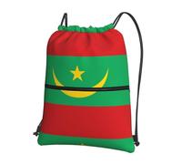 CNTDBU Flag of Mauritania Drawstring Backpack with Zip-Waterproof Lightweight Daypack for Gym Sports, Adjustable Cinch Bag for Travel Hiking