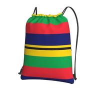 CNTDBU Flag of Mauritius Drawstring Backpack with Zip-Waterproof Lightweight Daypack for Gym Sports, Adjustable Cinch Bag for Travel Hiking