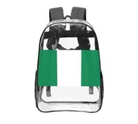 CNTDBU Flag of Nigeria Clear Backpack 16 Inch-Transparent PVC Stadium Approved Bag, Custom All-Over Print Front Pocket, Lightweight Travel Daypack Unisex