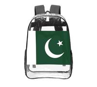 CNTDBU Flag of Pakistan Clear Backpack 16 Inch-Transparent PVC Stadium Approved Bag, Custom All-Over Print Front Pocket, Lightweight Travel Daypack Unisex