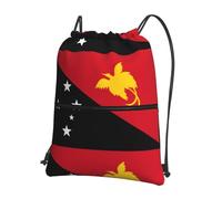 CNTDBU Flag of Papua New Guinea Drawstring Backpack with Zip-Waterproof Lightweight Daypack for Gym Sports, Adjustable Cinch Bag for Travel Hiking