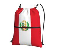 CNTDBU Flag of Peru Drawstring Backpack with Zip-Waterproof Lightweight Daypack for Gym Sports, Adjustable Cinch Bag for Travel Hiking
