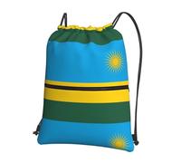 CNTDBU Flag of Rwanda Drawstring Backpack with Zip-Waterproof Lightweight Daypack for Gym Sports, Adjustable Cinch Bag for Travel Hiking
