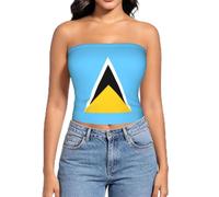 CNTDBU Flag of Saint Lucia S Women's Strapless Tube Top-Seamless Bandeau Crop Top with Non Slip Silicone, Soft Stretch Bralette for Summer Outfits Black