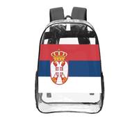 CNTDBU Flag of Serbia Clear Backpack 16 Inch-Transparent PVC Stadium Approved Bag, Custom All-Over Print Front Pocket, Lightweight Travel Daypack Unisex