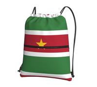 CNTDBU Flag of Suriname Drawstring Backpack with Zip-Waterproof Lightweight Daypack for Gym Sports, Adjustable Cinch Bag for Travel Hiking