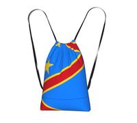 CNTDBU Flag of the Congo Foldable Drawstring Rucksack-Lightweight Packable Reusable Shopping Bag for Travel, Compact Pocket Sling Backpack for Camping Gym