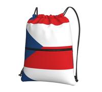 CNTDBU Flag of the Czech Republic Drawstring Backpack with Zip-Waterproof Lightweight Daypack for Gym Sports, Adjustable Cinch Bag for Travel Hiking