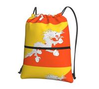 CNTDBU Flag of the Kingdom of Bhutan Drawstring Backpack with Zip-Waterproof Lightweight Daypack for Gym Sports, Adjustable Cinch Bag for Travel Hiking