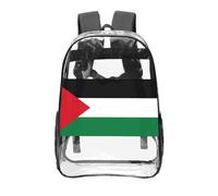 CNTDBU Flag of the State of Palestine Clear Backpack 16 Inch-Transparent PVC Stadium Approved Bag, Custom All-Over Print Front Pocket, Lightweight Travel Daypack Unisex