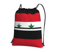 CNTDBU Flag of the Syrian Arab Republic Drawstring Backpack with Zip-Waterproof Lightweight Daypack for Gym Sports, Adjustable Cinch Bag for Travel Hiking