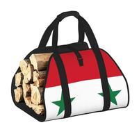 CNTDBU Flag of the Syrian Arab Republic Firewood Carrier Bag-Heavy Duty Canvas Log Tote, Waterproof Wood Hauler with Padded Handles