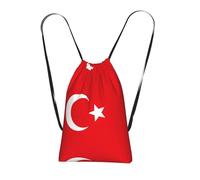 CNTDBU Flag of Turkey Foldable Drawstring Rucksack-Lightweight Packable Reusable Shopping Bag for Travel, Compact Pocket Sling Backpack for Camping Gym