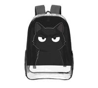 CNTDBU Flat Black Cat Clear Backpack 16 Inch Heavy Duty-Stadium Approved Transparent PVC Bookbag, Reinforced Bottom Travel Daypack Unisex