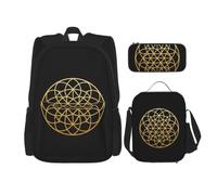CNTDBU Flat Flower Life Backpack Lunch Bag Pouch Set-3 in 1 Travel Bag for Commuters, Insulated Lunch Tote for Work with Laptop Sleeve