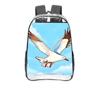 CNTDBU Flying Seagulls Clear Backpack 16 Inch-Transparent PVC Stadium Approved Bag, Custom All-Over Print Front Pocket, Lightweight Travel Daypack Unisex