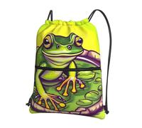 CNTDBU Frog in a pond Drawstring Backpack with Zip-Waterproof Lightweight Daypack for Gym Sports, Adjustable Cinch Bag for Travel Hiking