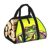 CNTDBU Frog in a Pond Firewood Carrier Bag-Heavy Duty Canvas Log Tote, Waterproof Wood Hauler with Padded Handles
