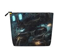 CNTDBU Future Robot Hemp Texture Makeup Bag - Waterproof Large Cosmetic Organizer Pouch for Travel Toiletries & Daily Essentials