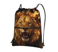 CNTDBU Golden Lion Roar Drawstring Backpack with Zip-Waterproof Lightweight Daypack for Gym Sports, Adjustable Cinch Bag for Travel Hiking