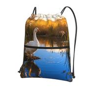 CNTDBU Goose Pond Reeds Drawstring Backpack with Zip-Waterproof Lightweight Daypack for Gym Sports, Adjustable Cinch Bag for Travel Hiking