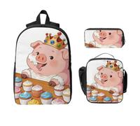 CNTDBU Greedy Pig Backpack Set-3-in-1 Travel Bag Lunch Bag Storage Pouch