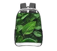 CNTDBU Green Leaf Nature Clear Backpack 16 Inch-Transparent PVC Stadium Approved Bag, Custom All-Over Print Front Pocket, Lightweight Travel Daypack Unisex