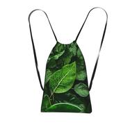 CNTDBU Green Leaf Nature Foldable Drawstring Rucksack-Lightweight Packable Reusable Shopping Bag for Travel, Compact Pocket Sling Backpack for Camping Gym